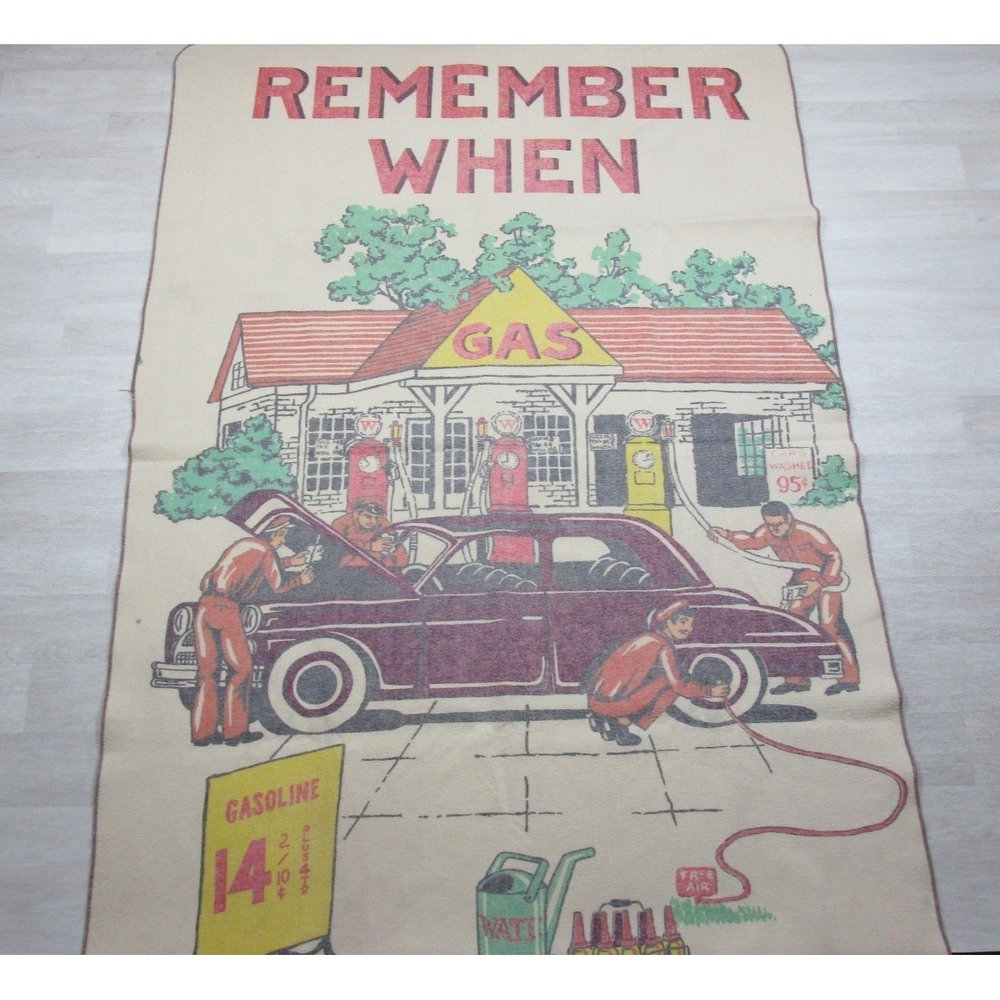Vintage Chatham Blanket Remember When Golden Era Gas Service Station AOP 44"x66"